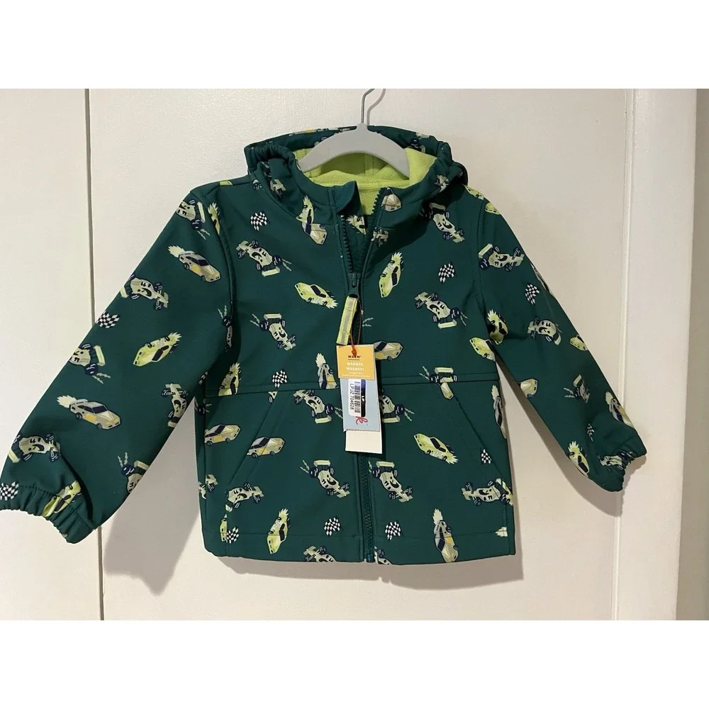 NWT Boys Fleece Lined Windbreaker Waterproof Racecar Car Jacket 2T Cat And‎ Jack